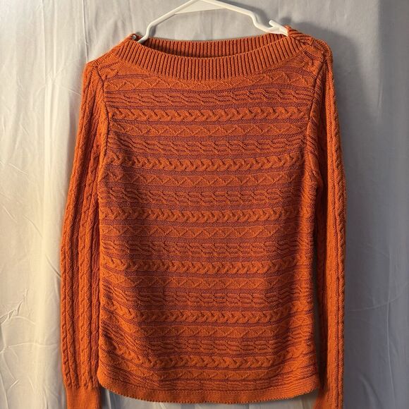 Chaps Sweaters - Chaps Denim Women's Linen Orange Large Long Sleeve Sweater Blouse Top Cable